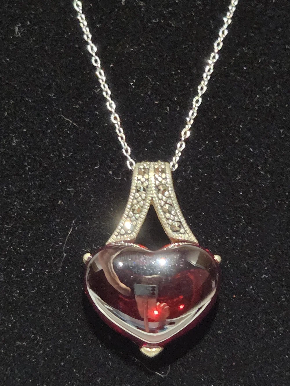 Heart-Shaped Red Rubellite Pendant With Sterling Silver Setting And Chain